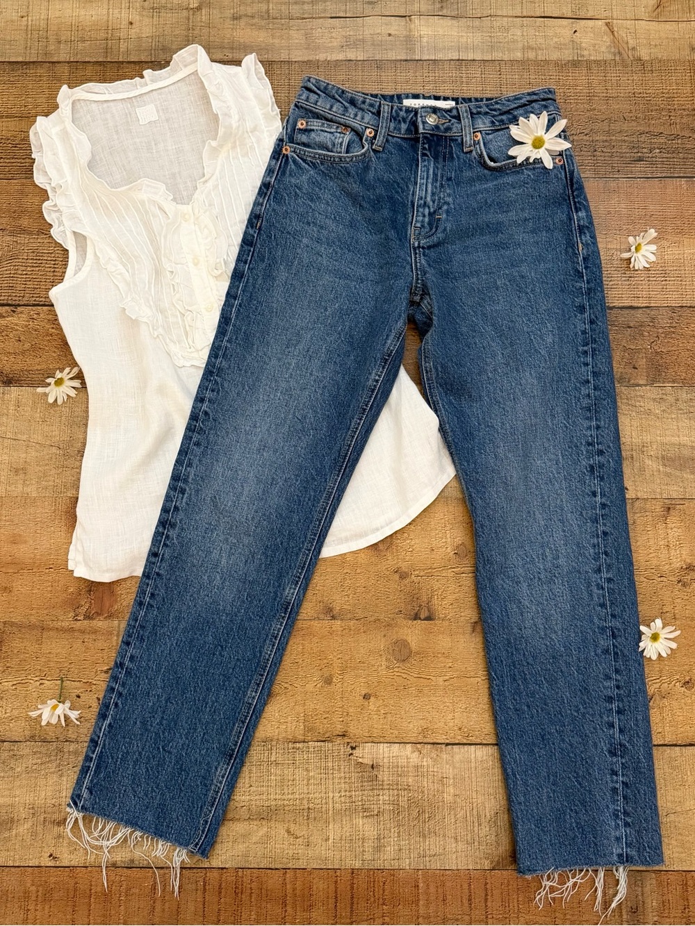 Topshop Straight Leg High-Rise Jeans Raw Hemline